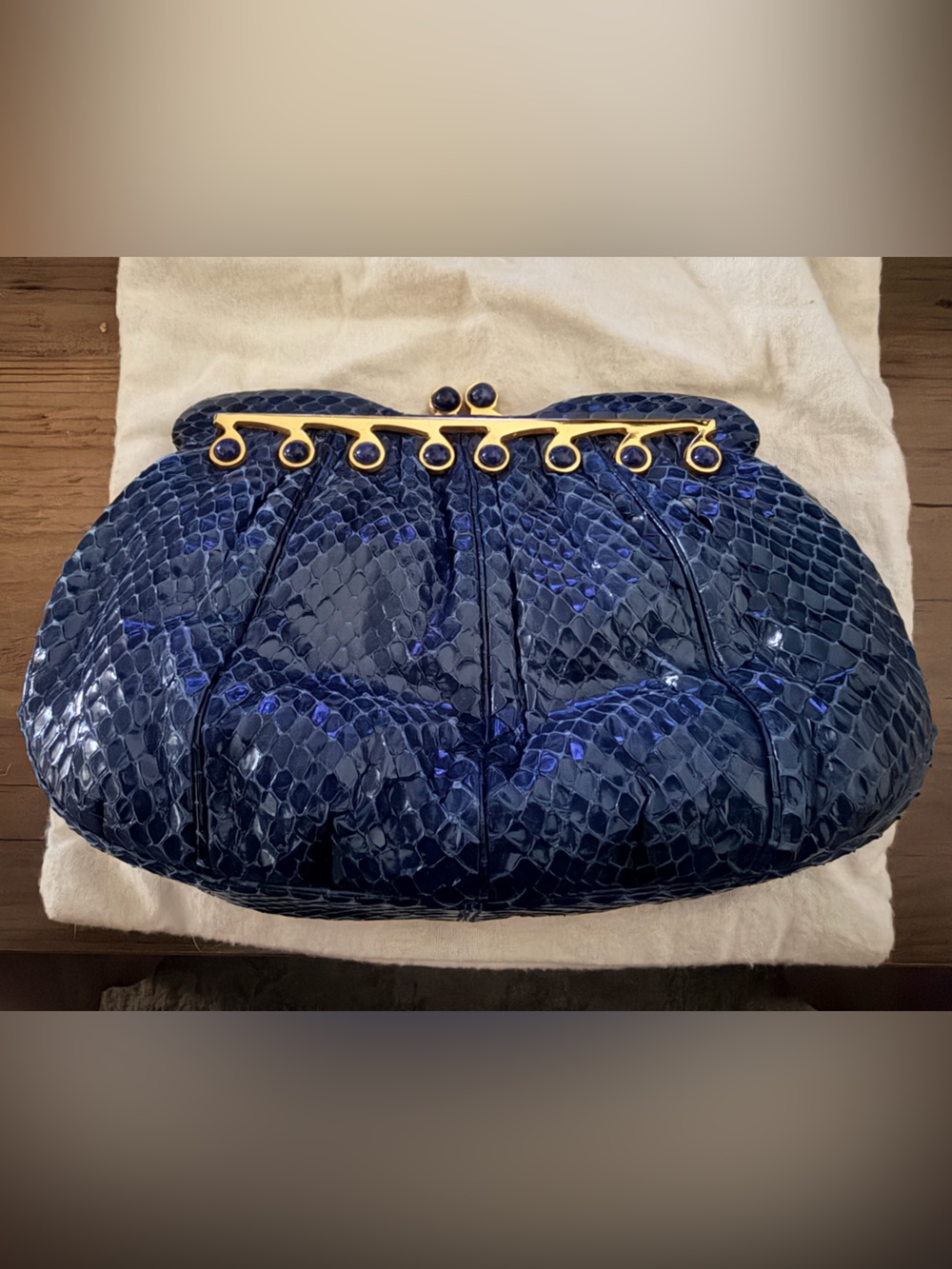 Blue Judith Leiber Animal Skin Frame Clutch